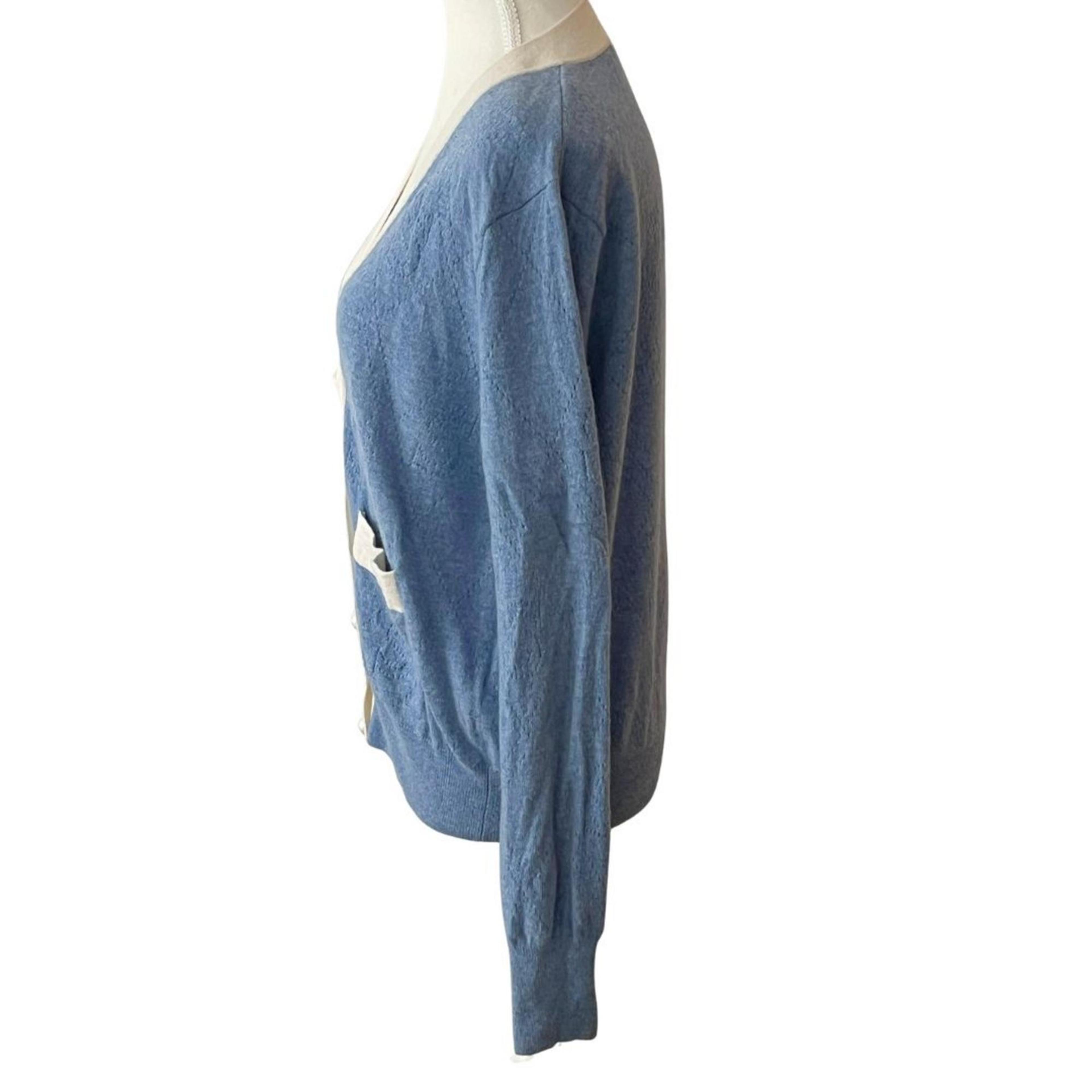 Sandro Lucas Blue and White Wool Cashmere Cardigan - Size 2 Medium thumbnail 3