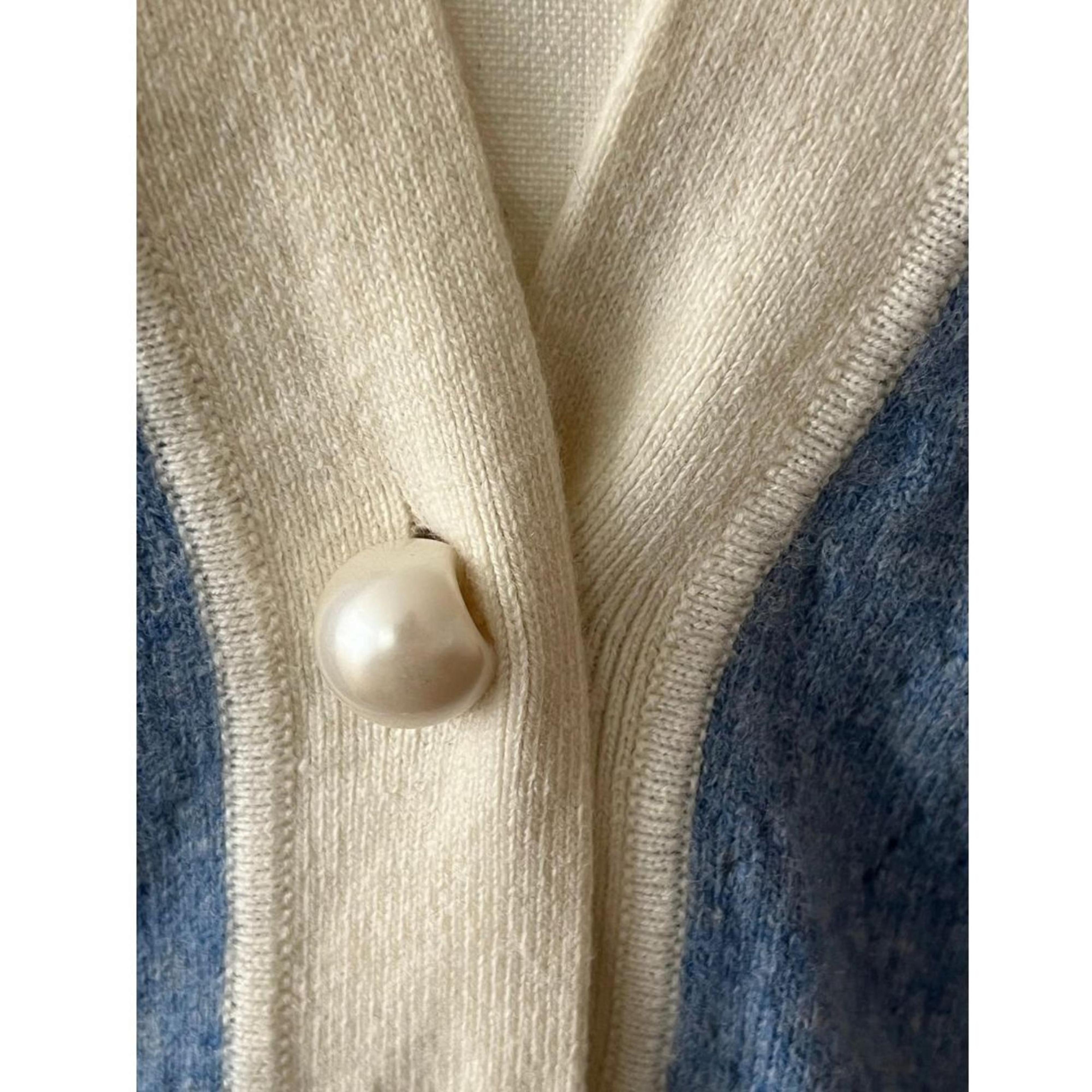 Sandro Lucas Blue and White Wool Cashmere Cardigan - Size 2 Medium thumbnail 4