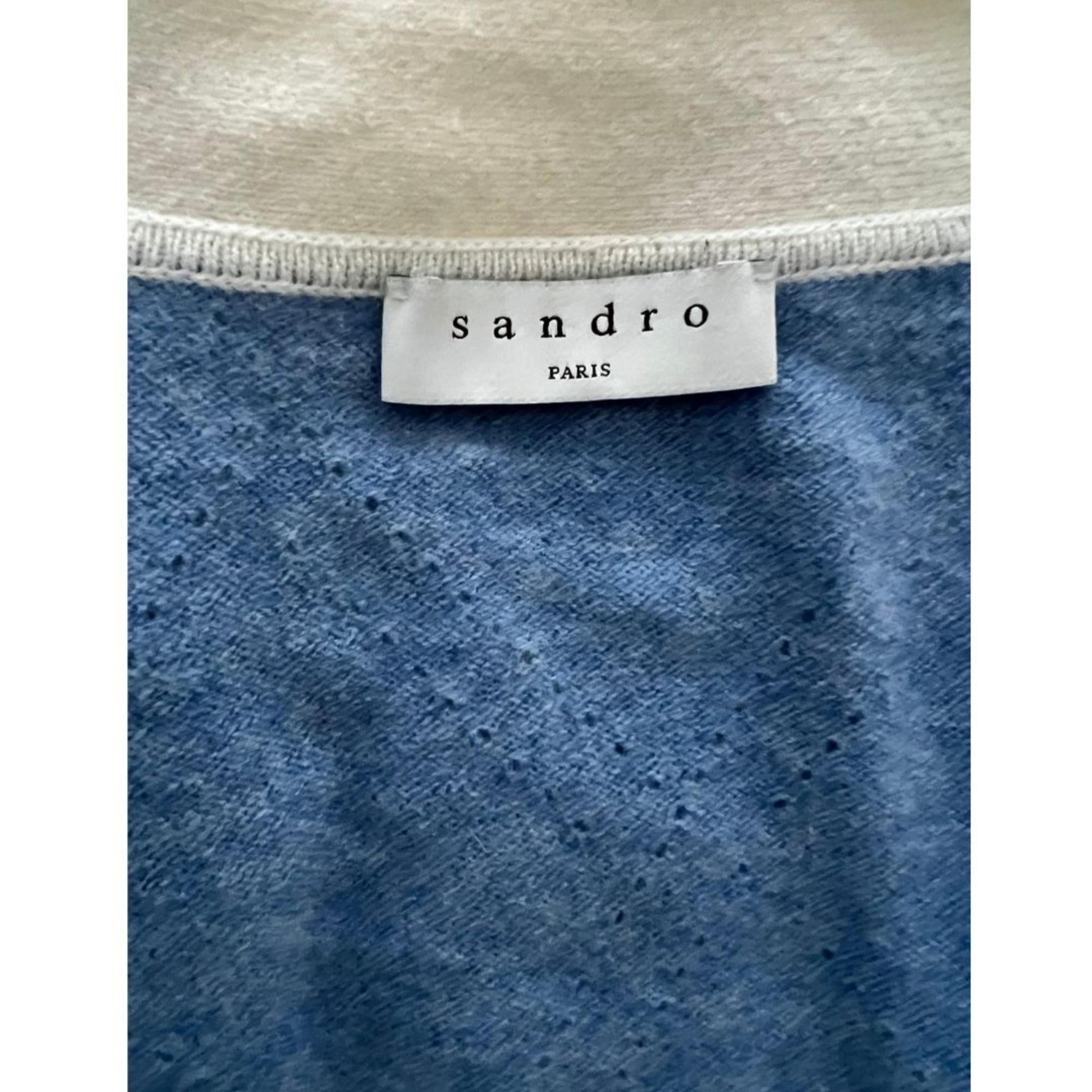 Sandro Lucas Blue and White Wool Cashmere Cardigan - Size 2 Medium thumbnail 5