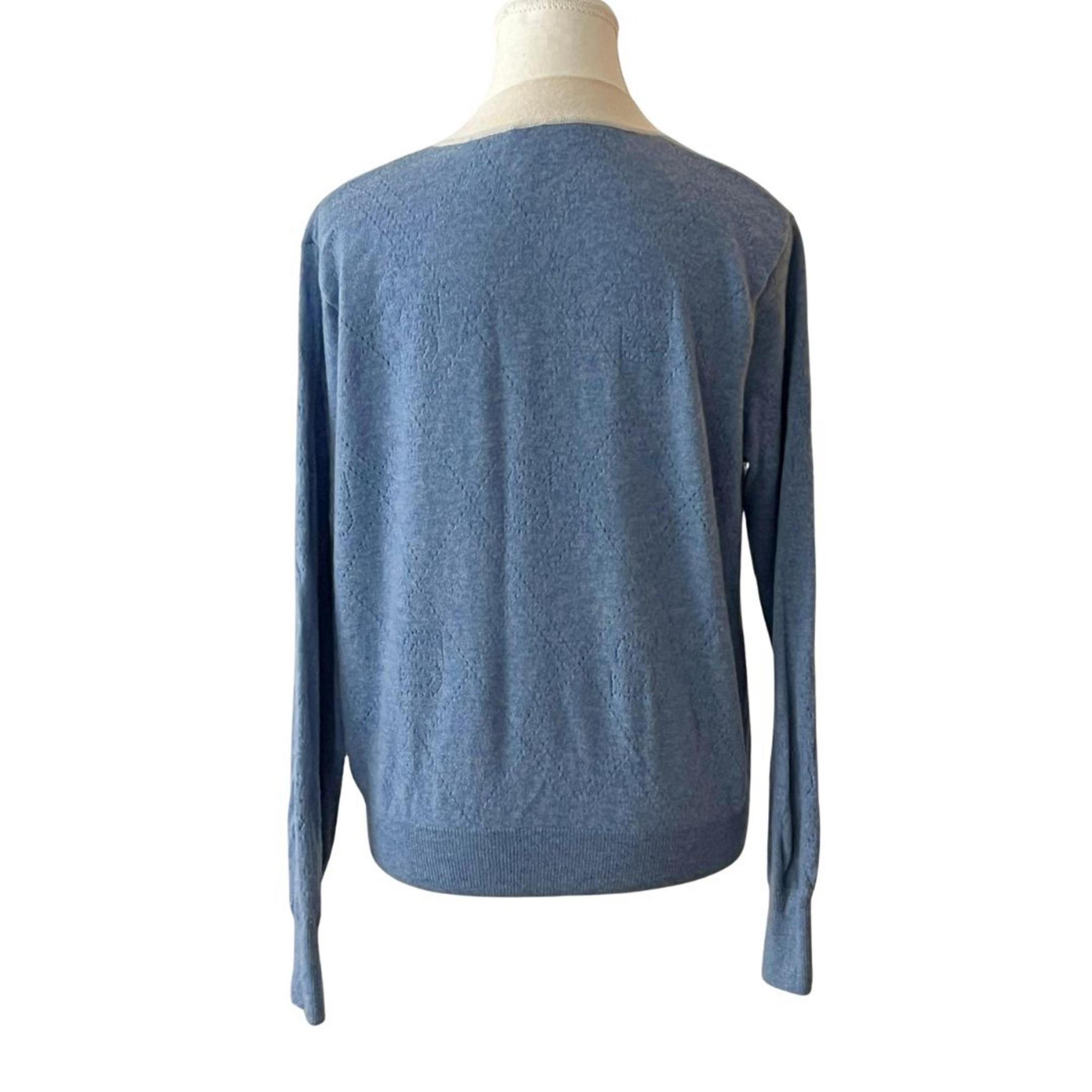 Sandro Lucas Blue and White Wool Cashmere Cardigan - Size 2 Medium thumbnail 7